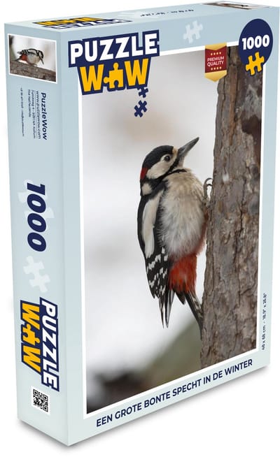 Puzzel Een grote bonte specht in de winter - Legpuzzel - Puzzel 1000 stukjes volwassenen