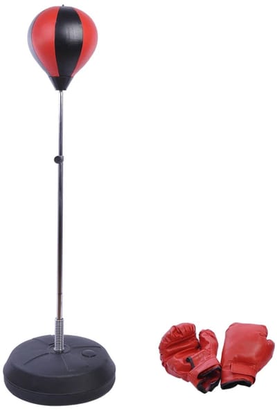 Staande Boksbal - in Hoogte Verstelbaar - met Voet - met Handschoenen en Pomp - Bokszak Staand - Boksen - Boxing - Reflex Bal - Bokspaal voor Gevorderden - Anti Stress - Rood+Zwart