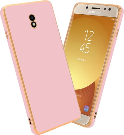 Cadorabo Hoesje geschikt voor Samsung Galaxy J7 2017 in Glossy Roze - Goud - Beschermhoes Case Cover van flexibel TPU-silicone en met camerabescherming