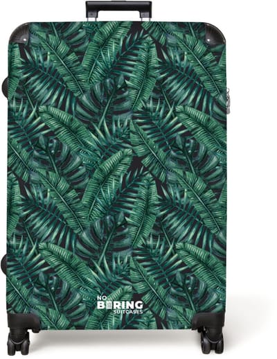 NoBoringSuitcases.com® - Koffer groot - Reiskoffer lichtgewicht - Palm bladeren monstera donker patroon - Rolkoffer met 4 wielen - Grote trolley XL - 98 liter bagage