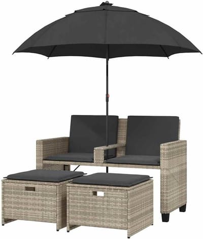 Tuinbank - Bankje buiten - Buiten ontspannen - Met parasol - 120 cm breed - Lichtgrijs