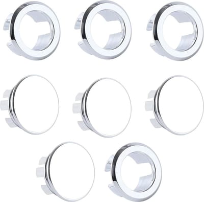 Wastafeloverloopdoppen, 8-delige set met ronde overloopringen en decoratieve strips, Geschikt voor keukens, badkamers en badkuipen.