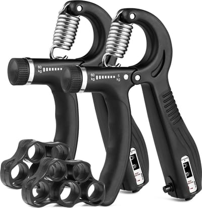 Handtrainers - Set van 2 met vingertrainers - Handknijper met teller - 5-60kg instelbaar - Antislip - Hanamura Active