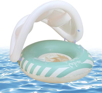 Opblaasbare zwemring - Drijfzitje baby - Waterpret kind - Met zonnekap - 55x52 cm - Groen
