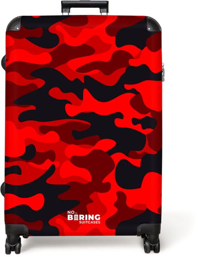 NoBoringSuitcases.com® - Koffer groot - Reiskoffer lichtgewicht - Camouflage - Rood - Zwart - Camo - Rolkoffer met 4 wielen - Grote trolley XL - 98 liter bagage