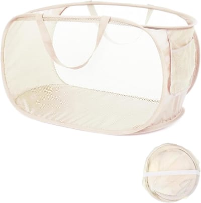 Vouwbare wasmand met handvatten en zijvak, grote capaciteit voor kleding en speelgoed, ideaal voor thuisgebruik, 60 x 34 x 34 cm