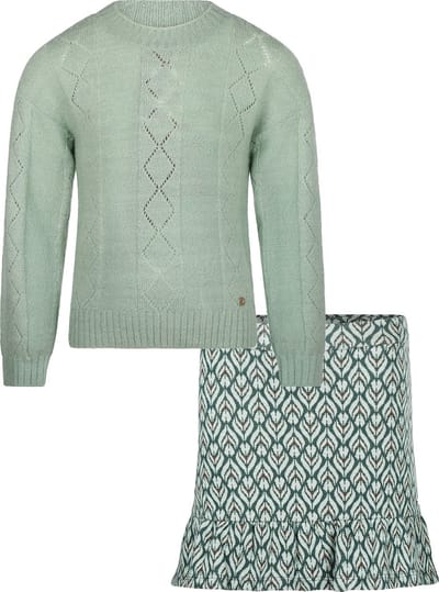 Koko Noko - Kledingset - Meisje - 2delig - Rok - Trui - Light Aqua - Groen - Maat 140