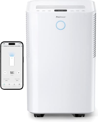 Pro Breeze OmniDry 20L/dag Compressor Luchtontvochtiger met Smart App - Wasdroogfunctie - 5.5L Tank Verwijderd Schimmel Vocht - WiFi Dehumidifier voor Thuis en Kelder
