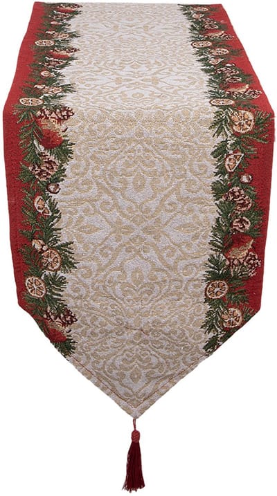 Clayre & Eef Tafelloper Kerst 33x180 cm Beige Polyester
