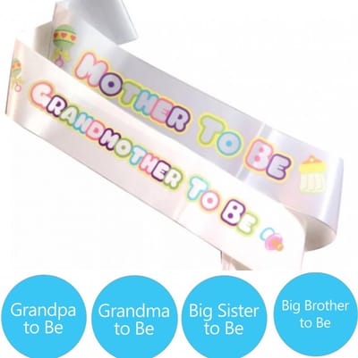 Babyshower of genderreveal sjerpen en button set 6-delig wit met pastel blauw - babyshower - genderreveal - button - sjerp