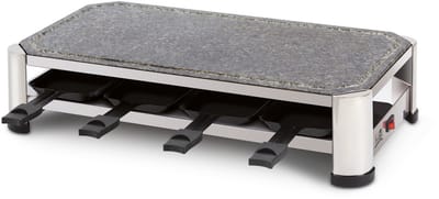 FRITEL Steengrill SG 2180 - Hotstone Grill / Raclette Kerst - Natuursteen - 1500W - 49,5x27cm - PFAS-vrij - 2 tot 8 Pers. + 8 Raclettepannetjes & Spatels