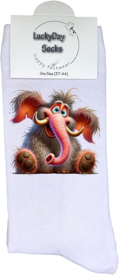 Mammoet - Opkikker - Verjaardag cadeau - Grappige sokken - Leuke sokken - Hem haar sokken - Vrolijke sokken - Valentijn Cadeau - Moederdag - Vaderdag - Olifant - Grappig cadeau - Kerst sokken - Sint cadeau - Socks maken Happy - 37-44