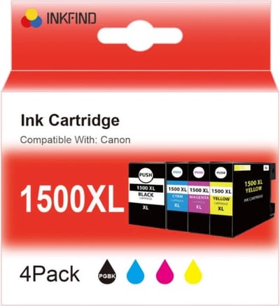 INKFIND PGI-1500XL inkt voor CanonPGI-1500XL Canon PGI-1500XL - Inktcartridge ( 1 x Zwart, 1 x Cyaan, 1 x Magenta, 1 x Geel) multipack 4 stuks geschikt voor Canon Maxify MB2050 Canon Maxify MB2150 Canon Maxify MB2350 Canon Maxify MB2750 Maxify MB2755