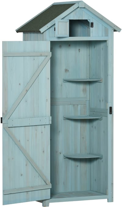 Wishdor - Tuinkast - Afneembare Hoekplanken En Openklapbaar Raam - Voor Tuin En Terras - Hout - Lichtblauw - 77 x 54,2 x 179 cm