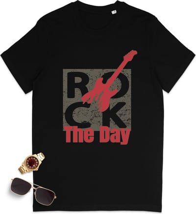 Heren en dames t shirt met gitaar print - Mannen tshirt met muziek quote - Maten S t/m 3XL - Shirt kleur: zwart.