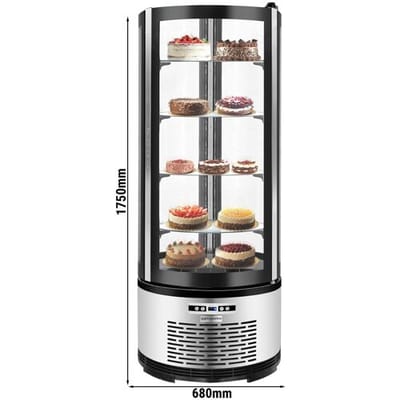 GGM Gastro Panoramavitrine - 360 Liter - 680mm - 4 Ablagen - Schwarz Zilver / Zwart