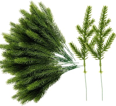 60 stuks Kunstmatige Dennen Takken, Kunstmatige Dennentakken, Kunstmatige Dennen Takken met Bladeren, DIY Slinger Krans Kerstmis Verfraaiing Huistuindecoratie