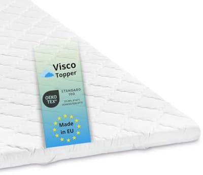 Matrasbeschermer Topper Visco-schuim 90 x 200 x 6 cm - Wasbaar tot 60 graden - Wit