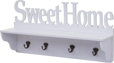 Wandkapstok MCW-D41 Sweet Home, kapstok plank, 4 haken solide 30x60x13cm ~ wit