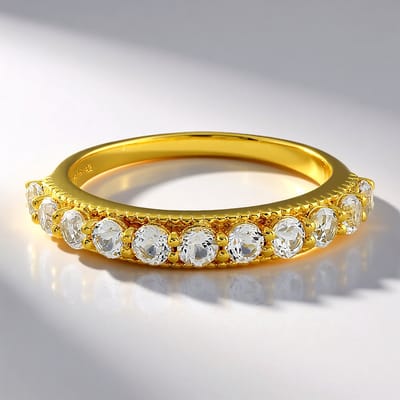 Cavill - Zilveren ring met gouden plating - 1,442 ct witte ronde topaas uit Madagaskar - Elegante handgemaakte ring dames - 925 Sterling Zilver