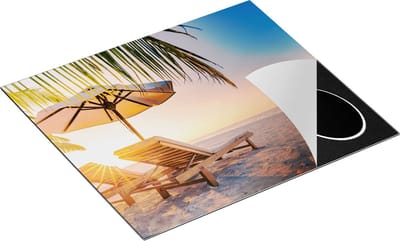 Chefcare Inductie Beschermer Tropisch Strand tijdens Zonsondergang - 60x50 cm - Afdekplaat Inductie - Kookplaat Beschermer - Inductie Mat
