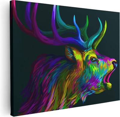 Artaza Canvas Schilderij Hertenkop - 40x30 cm - Klein - Muurdecoratie Gewei - Wanddecoratie Dieren - Kamer Accessoires Abstract