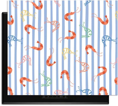 KitchenArt - Prawn Stripes - Inductie Beschermer - 71x52 cm - Kookplaat Beschermer - Luxe Afdekplaat Inductieplaat - Anti-slip & Oprolbaar - Beschermmat Inductiekookplaat