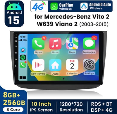 Hexinex Octa-Core autoradio Geschikt voor Benz Vito Viano W639 2003-2015 - Draadloos CarPlay, Android Auto, multimediaspeler, 8GB+256GB