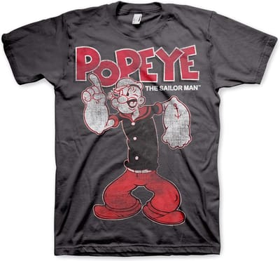 Popeye Heren Tshirt -S- Distressed Sailor Man Grijs