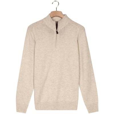 Baileys Trui Half Zip Single Knit Lamswol Mushroom / male