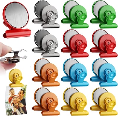Magnetische Clips Set van 12 Stuks voor Koelkast, Whiteboard en Foto's - Krachtige Magneten met Klem voor Organisatie en Decoratie