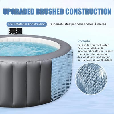 Opblaasbare Whirlpool 4-7 Personen XXL – 180 AirJets Massage Jacuzzi met LED Verlichting – EnergySense Isolatie Cover – 20-40°C Verwarming – Opblaasbare Spa voor Tuin, Terras en Balkon – House&Garden Aurora Luxe Wellness Spa Grijs