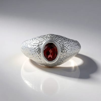 Cavill - Zilveren ring - 925 Sterling zilver met platina coating - Mozambique granaat 1,43 ct - Ovaal slijpsel - Elegante bezel zetting - Rood
