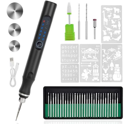 Ynkkvre -Elektrische graveerpen met - USB oplaadbare draadloze graveermachine, draagbare doe-het-zelf roterende graveermachine voor sieraden, hout, glas en steen (zwart)