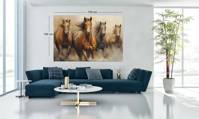 Canvas Schilderij - Bruine Paarden - Dierenkunst op Doek - 60x40 cm Wanddecoratie