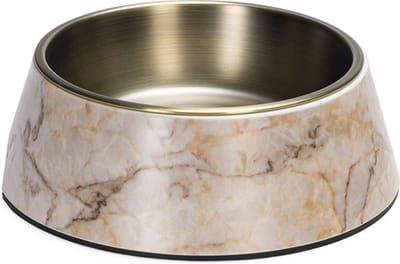 Designed by Lotte Meis Voerbak Hond - Drinkbak/Eetbak Hond - Hondenvoervak - Melamine/RVS - Beige - 700 ml