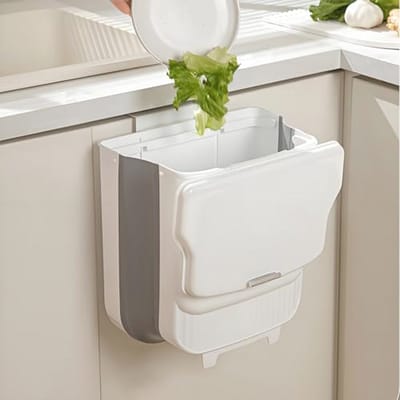 Opvouwbare hangende prullenbak 10 liter met deksel voor keuken en badkamer