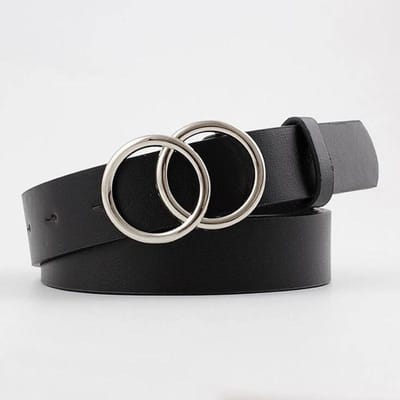 Zilver Goud Dubbele Ring Riemen voor Jeans Vrouwen Meisjes Mode Taille Riem PU Metalen Gesp Riem Vrije Tijd Jurk Jeans Wilde Tailleband 105CM black