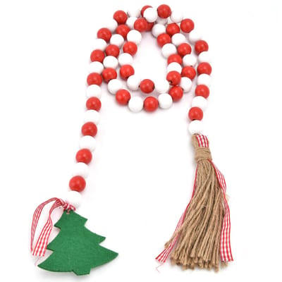 Houten Kralenslinger Kerstboom Kwast Houten Kralen Ornamenten voor Huis Festival Decoratie(Rood red