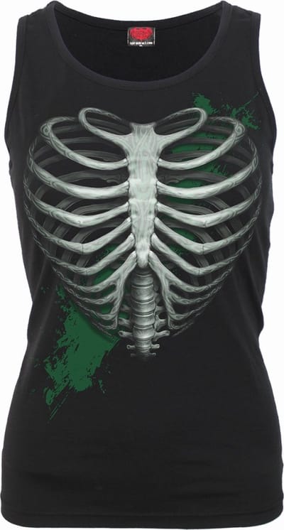 Spiral Mouwloze top -S- HEART RIBS - GLOW IN THE DARK Zwart
