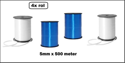 4x Krullint wit en donker blauw 5mm x 500m - Krullint krul lint kerst thema feest festival decoratie kado