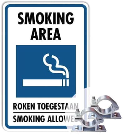 Bord Smoking Area - Rookzone - Weerbestendig Aluminium - 40x60 cm - Bevestiging: Met paalbeugels Ø48mm