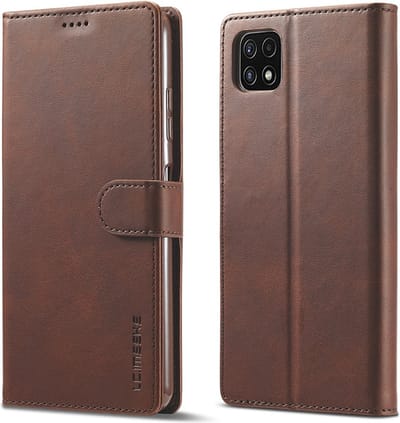 LC.IMEEKE Hoesje - Geschikt voor Samsung Galaxy A22 5G Hoesje - LC.IMEEKE Luxe Book Case - Donkerbruin