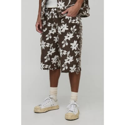 Lange Bloemen-Tapisserie Relaxed Fit Shorts | Chocolate | Size 30