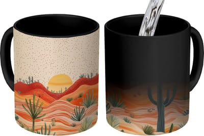 Magische Mok - Foto op Warmte Mokken - Koffiemok - Landschap - Heuvels - Zonsondergang - Magic Mok - Beker - 350 ML - Theemok