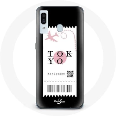 Coque - Samsung - Galaxy A20 - Souple - Noir - Billet d'avion Tokyo Japon