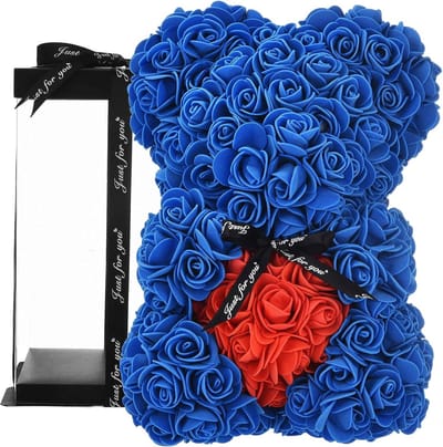 Rozenbeer, Rose Teddy Rose - Rozenbeer voor altijd kunstbloemen vrouwen, cadeaus voor vriendin, cadeaus voor haar, verjaardagscadeau (Royal Blue)