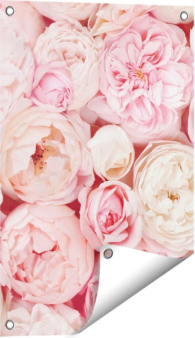 Gards Tuinposter Witte Roze Rozen Boeket - Bloemen - 40x60 cm - Tuindoek - Tuindecoratie - Wanddecoratie buiten - Tuinschilderij