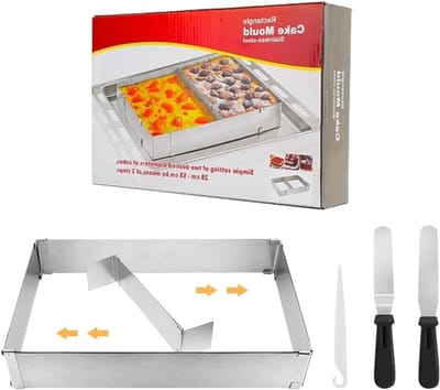 Verstelbaar RVS Bakframe voor Taarten en Pizza's met Verdelers en 2 Hoekspatels - 18-33 x 28-53 cm, Perfect voor Bakken en Decoreren