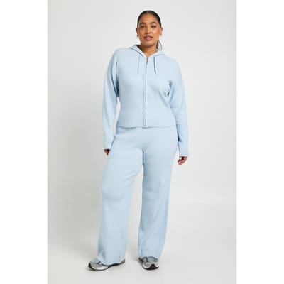 boohoo Dames Plus Super Zachte Geribbelde Gebreide Hoodie met Rits en Broek Co-Ord | Babyblauw | Maat: 24-26